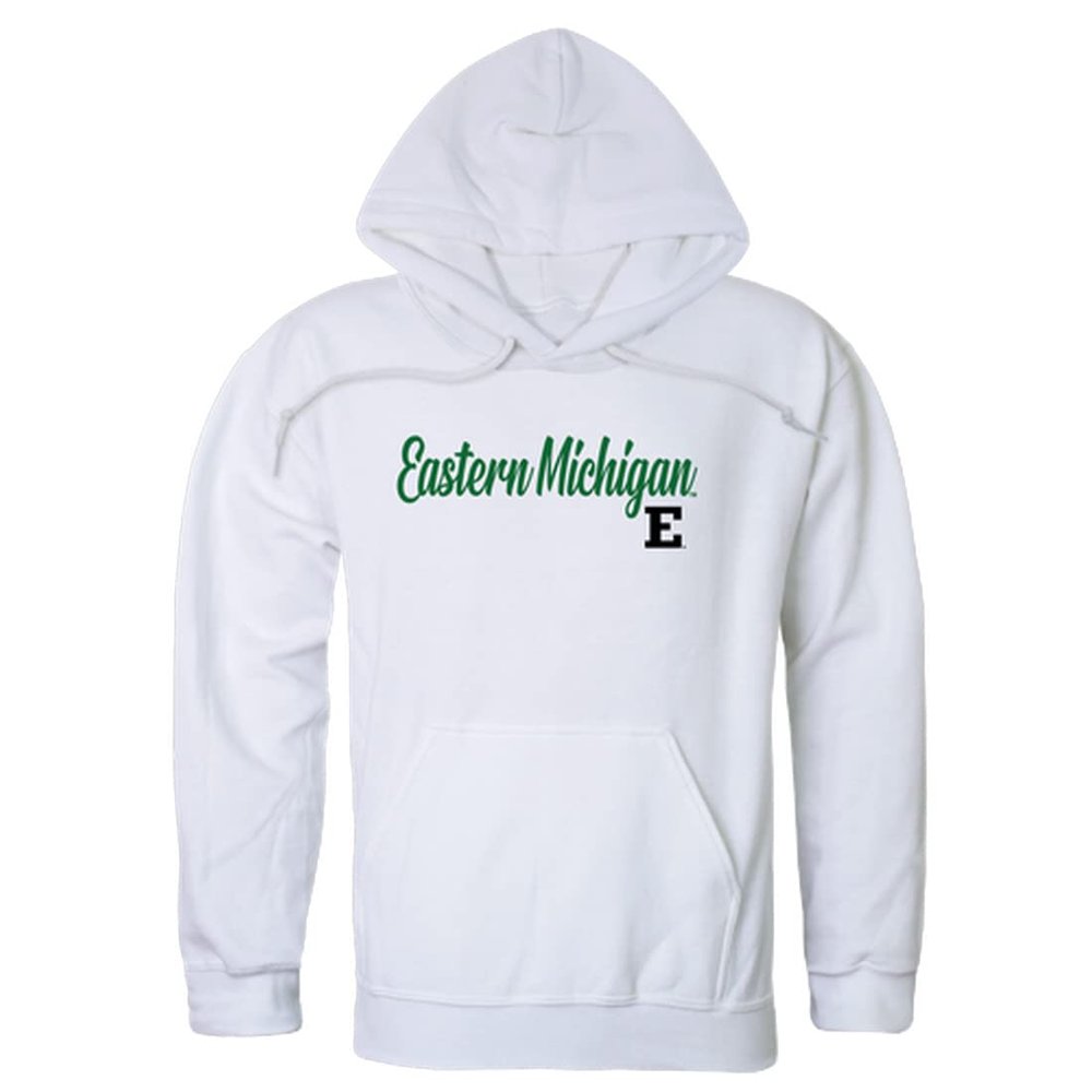 W Republic Eastern Michigan University Eagles Script Fleece Hoodie Sweatshirts - White, X-Large