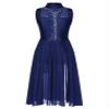 FEESHOW Women's Sparkly Rhinestone Side Split Maxi Dresses Lyrical Dance Costume Contemporary Dancewear Mock Neck Navy Blue Medium view 3