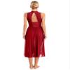 FEESHOW Women's Sparkly Rhinestone Side Split Maxi Dresses Lyrical Dance Costume Contemporary Dancewear Mock Neck Burgundy XX-Large view 2