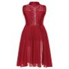 FEESHOW Women's Sparkly Rhinestone Side Split Maxi Dresses Lyrical Dance Costume Contemporary Dancewear Mock Neck Burgundy XX-Large view 3