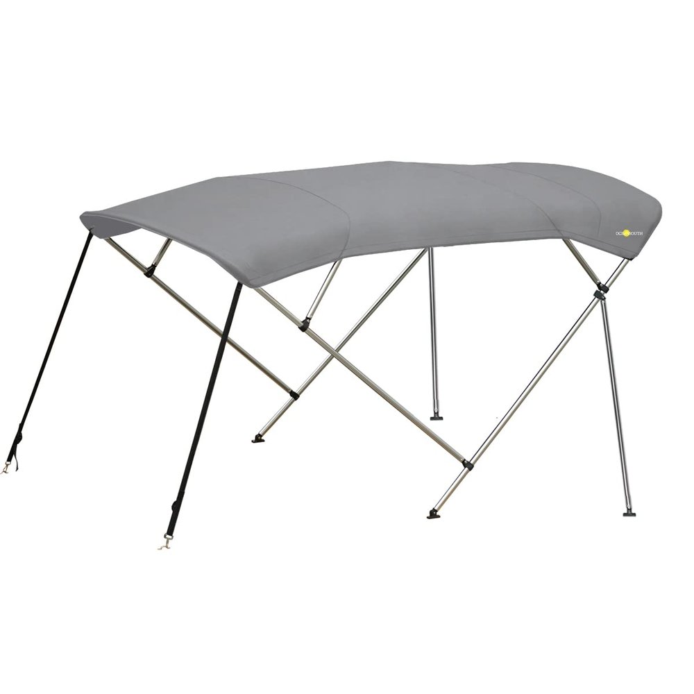 Oceansouth 4 Bow Bimini - 8ft Deluxe (Dark Gray, Mounting Width 67"-72") Bows Frame Sun Shade Boat Waterproof Cover Boot Storage Strap Large Bow Big Fishing Pole Covers Beach
