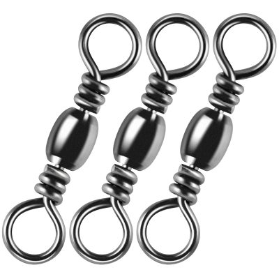 Alwonder 100PCS Fishing Barrel Swivels, High Strength Stainless Solid Ring Brass Barrel Swivel with Black Nickel Coating, Rolling Fishing Swivels Tackle Line Connector Saltwater Freshwater 50LB