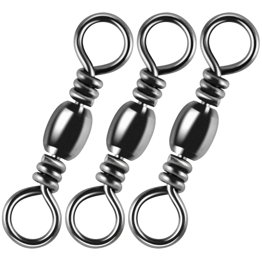 Alwonder 100PCS Fishing Barrel Swivels, High Strength Stainless Solid Ring Brass Barrel Swivel with Black Nickel Coating, Rolling Fishing Swivels Tackle Line Connector Saltwater Freshwater 50LB