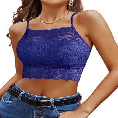 Avidlove Lace Bralette for Women Camisoles Racerback Double-Layered Crop Top (Sky Blue,XL)