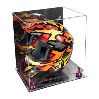 Better Display Cases Acrylic Motorcycle Motocross or Nascar Racing Helmet Display Mirror Case, Purple Risers and Mirror Base - 16" x 13" x 14" (A024/V61)
