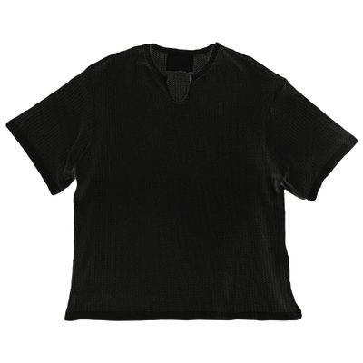 Maiyifu-GJ Men's Solid Color Hollow V-Neck Thin T-Shirt Breathable Knitted Short Sleeve Casual Loose Half-Sleeve Sweater Tee (Black,US SIZE S Asia M)