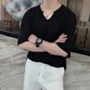 Maiyifu-GJ Men's Solid Color Hollow V-Neck Thin T-Shirt Breathable Knitted Short Sleeve Casual Loose Half-Sleeve Sweater Tee (Black,US SIZE S Asia M) view 2