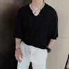 Maiyifu-GJ Men's Solid Color Hollow V-Neck Thin T-Shirt Breathable Knitted Short Sleeve Casual Loose Half-Sleeve Sweater Tee (Black,US SIZE S Asia M) view 3