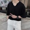 Maiyifu-GJ Men's Solid Color Hollow V-Neck Thin T-Shirt Breathable Knitted Short Sleeve Casual Loose Half-Sleeve Sweater Tee (Black,US SIZE S Asia M) view 4