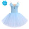 Ballet for Women Dance Tutu Skirted Leotard Fluffy Tulle Princess Long Dress V-Neck Camisole Spaghetti Straps Swan Lake Stage Performance Professional Ballerina Dancewear Light Blue L view 1