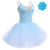 Ballet for Women Dance Tutu Skirted Leotard Fluffy Tulle Princess Long Dress V-Neck Camisole Spaghetti Straps Swan Lake Stage Performance Professional Ballerina Dancewear Light Blue L view 2