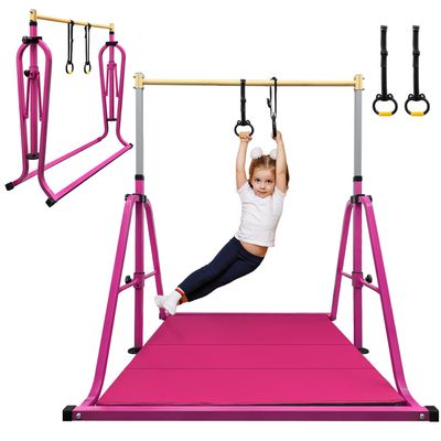 Peakpath Foldable Gymnastics Bar for Kids, Adjustable Height 3-5ft, 330lbs Weight Capacity, Professional Junior Training Equipment for Home, Ideal for Girls & Boys Birthday Gift