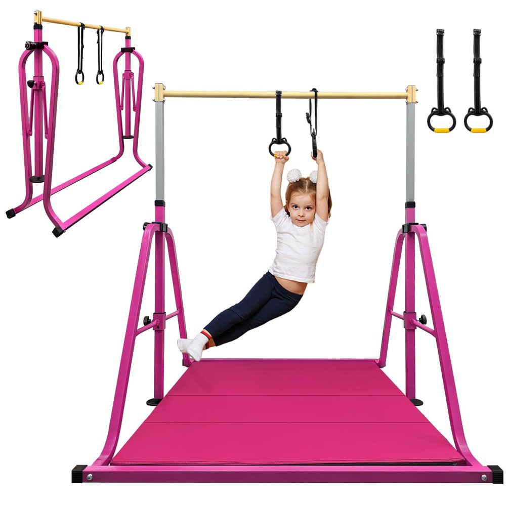 Peakpath Foldable Gymnastics Bar for Kids, Adjustable Height 3-5ft, 330lbs Weight Capacity, Professional Junior Training Equipment for Home, Ideal for Girls & Boys Birthday Gift