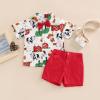 Chloefairy Western Baby Boy Summer Clothes Cow Print Short Sleeve Button Down Shirts Shorts Set 2Pcs Toddler Cowboy Outfits (Red Farm, 6-12 Months) view 2