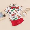 Chloefairy Western Baby Boy Summer Clothes Cow Print Short Sleeve Button Down Shirts Shorts Set 2Pcs Toddler Cowboy Outfits (Red Farm, 6-12 Months) view 3