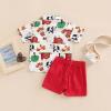 Chloefairy Western Baby Boy Summer Clothes Cow Print Short Sleeve Button Down Shirts Shorts Set 2Pcs Toddler Cowboy Outfits (Red Farm, 6-12 Months) view 4
