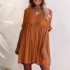 GOKKILRW Preppy Dresses for Women Summer Trendy V Neck Swiss Dot Babydoll Dress Short Sleeve A-Line Flowy Mini Beach Dress(Brown,Small) view 2