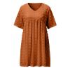 GOKKILRW Preppy Dresses for Women Summer Trendy V Neck Swiss Dot Babydoll Dress Short Sleeve A-Line Flowy Mini Beach Dress(Brown,Small) view 4