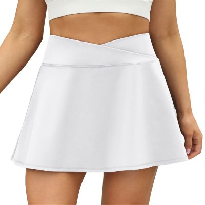 LouKeith Pleated Tennis Skirts for Women Cross Waist Golf Athletic Workout Pickleball Sports Skorts Skirts with Pocket White M