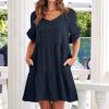 GOKKILRW Preppy Summer Dresses for Women Trendy Casual V Neck Babydoll Dress Ruffle Short Sleeve A-Line Flowy Mini Beach Dress(Dark Blue,Small) view 2