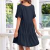 GOKKILRW Preppy Summer Dresses for Women Trendy Casual V Neck Babydoll Dress Ruffle Short Sleeve A-Line Flowy Mini Beach Dress(Dark Blue,Small) view 3