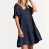 GOKKILRW Preppy Summer Dresses for Women Trendy Casual V Neck Babydoll Dress Ruffle Short Sleeve A-Line Flowy Mini Beach Dress(Dark Blue,Small) view 4