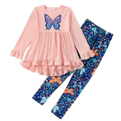 Axumity Kid Girls Clothes - Ruffle Hem Long-sleeve Top + Floral Pants 2PCS Fall Winter Toddler Girl Outfits Pants Leggings Set(8-9T)