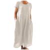 GOKKILRW Linen Dresses for Women Casual Summer Loose Maxi Dress Short Sleeve Crewneck Baggy Beach Sundress with Pockets(White,Medium) view 1