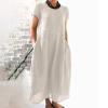 GOKKILRW Linen Dresses for Women Casual Summer Loose Maxi Dress Short Sleeve Crewneck Baggy Beach Sundress with Pockets(White,Medium) view 2