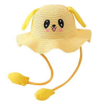 Child Rabbit Hat Ear Moving Jumping Hat Funny Bunny Hat Cap for Baby Girls Sun Straw Hat with Wide Brim (E, One Size)