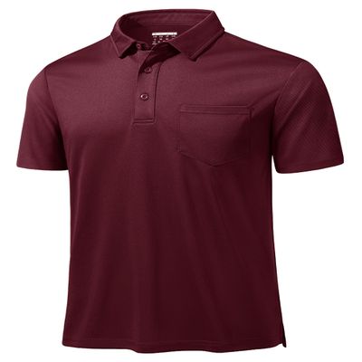 MAGCOMSEN Mens Golf Shirt Short Sleeve Quick Dry Polos Athletic Shirts Lightweight with Pocket Work Athletic Wine Red S