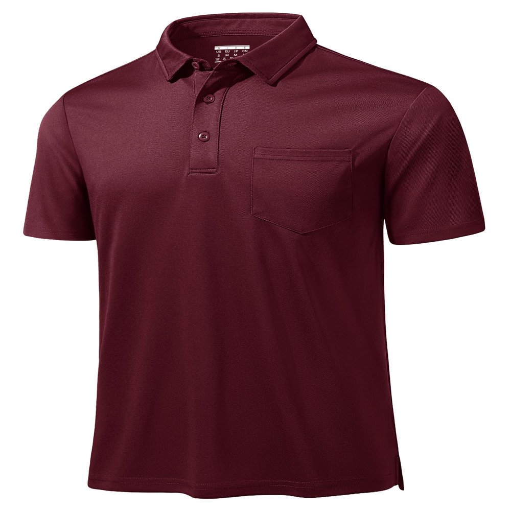 MAGCOMSEN Mens Golf Shirt Short Sleeve Quick Dry Polos Athletic Shirts Lightweight with Pocket Work Athletic Wine Red S