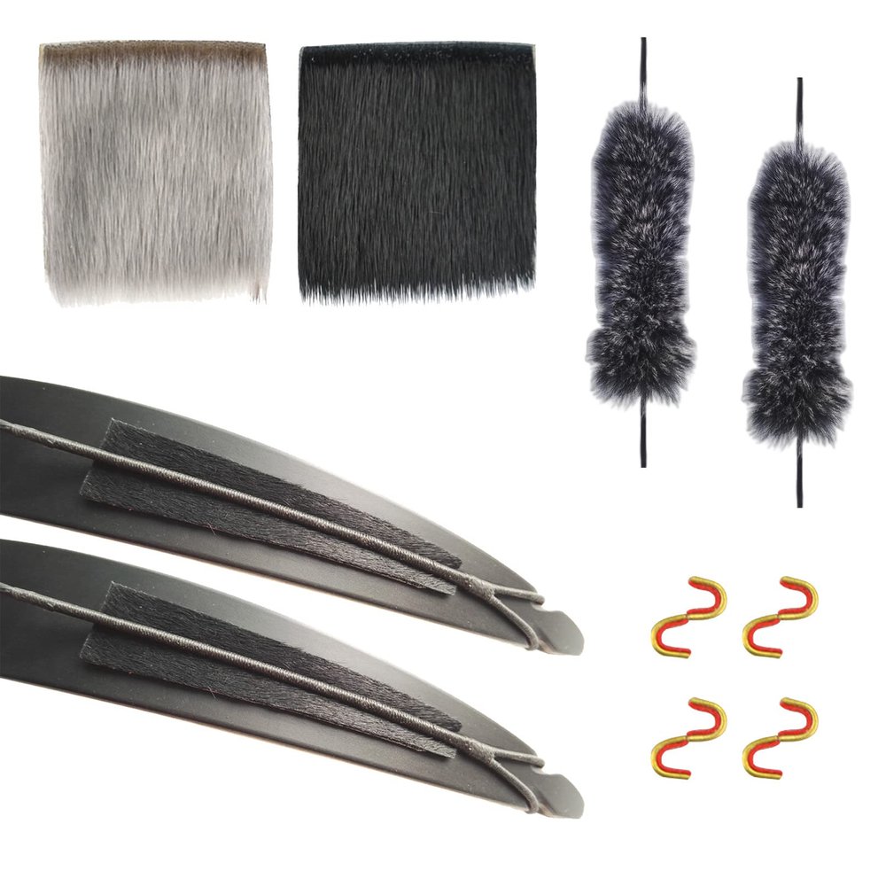 ZSHJGJR Archery Recurve Bow String Silencers Set - Contains Beaver Fur Arrow Rest 2Pcs, Rabbit Fur Bowstring Stabilizer 1 Pair, Horses Rump Fur Bow Limb Silencers 1 Pair, Copper Nocking Point 8 Pcs