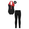 Jizyo Kids Girls Sparkle Dance Clothes Suit Sleeveless Gymnastic Leotard with Leggings Sports Outfit Tracksuit Red&Black C 14 Years view 2