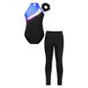 Jizyo Kids Girls Sparkle Dance Clothes Suit Sleeveless Gymnastic Leotard with Leggings Sports Outfit Tracksuit Blue&Black C 10 Years view 1