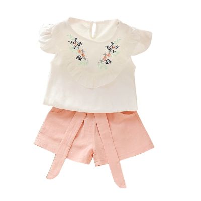 Moonker Toddler Kids Baby Girl Summer Outfit Clothes Embroidery T-Shirt Tops Shorts Pants Set 0-5 Years