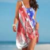 Dresses for Women 2023 Casual Women's Summer Short Sleeve V-Neck Floral Short Party Dress with Pockets Women's 2023 Summer Casual T-Shirt Dress Short Sleeves Swing Boho Beach Cover up view 2