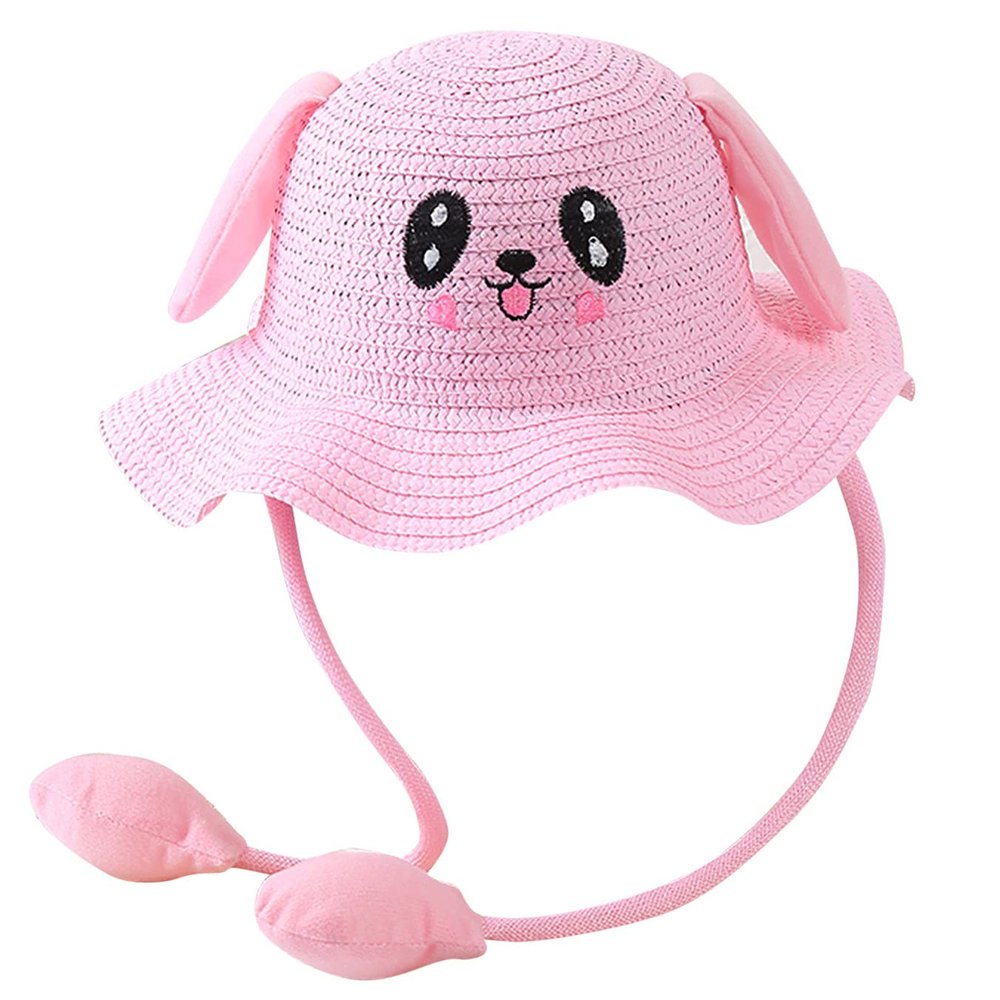Child Rabbit Hat Ear Moving Jumping Hat Funny Bunny Hat Cap for Baby Girls Sun Straw Hat with Wide Brim (D, One Size)