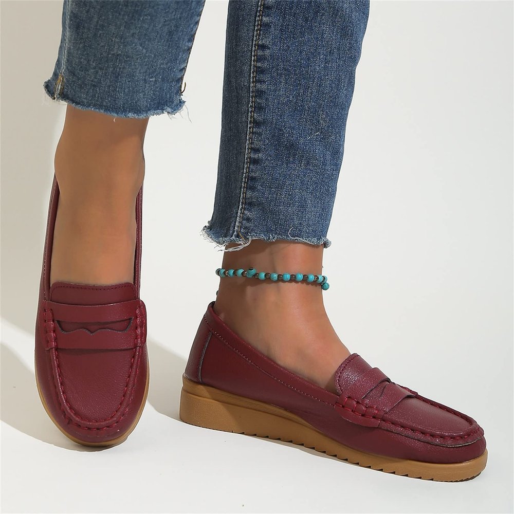 Leather Sneakers for Women,Women's Round Toe Wide Width Platform Shoes Lightweight Thick Sole Work Travel Shoes Slip on Breathable Casual Jogging Shoes Daily Shoes