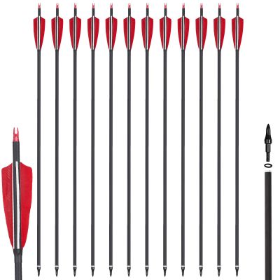 TOPARCHERY Premium 30" Carbon Hunting Arrows with Selected 4" Real Turkey Feathers Fletching and Removable Tips - 500 Spine Practice Target Arrows for Recurve Bow Long Bow - 12Pcs