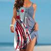 4th of July Dress Women Women's 4th of July American Flag Sleeveless T-Shirts Dress American Flag Sleeveless Mini Dress for Women Stars Stripes Beach Sundress 4th of July Patriotic Tank Dress view 2