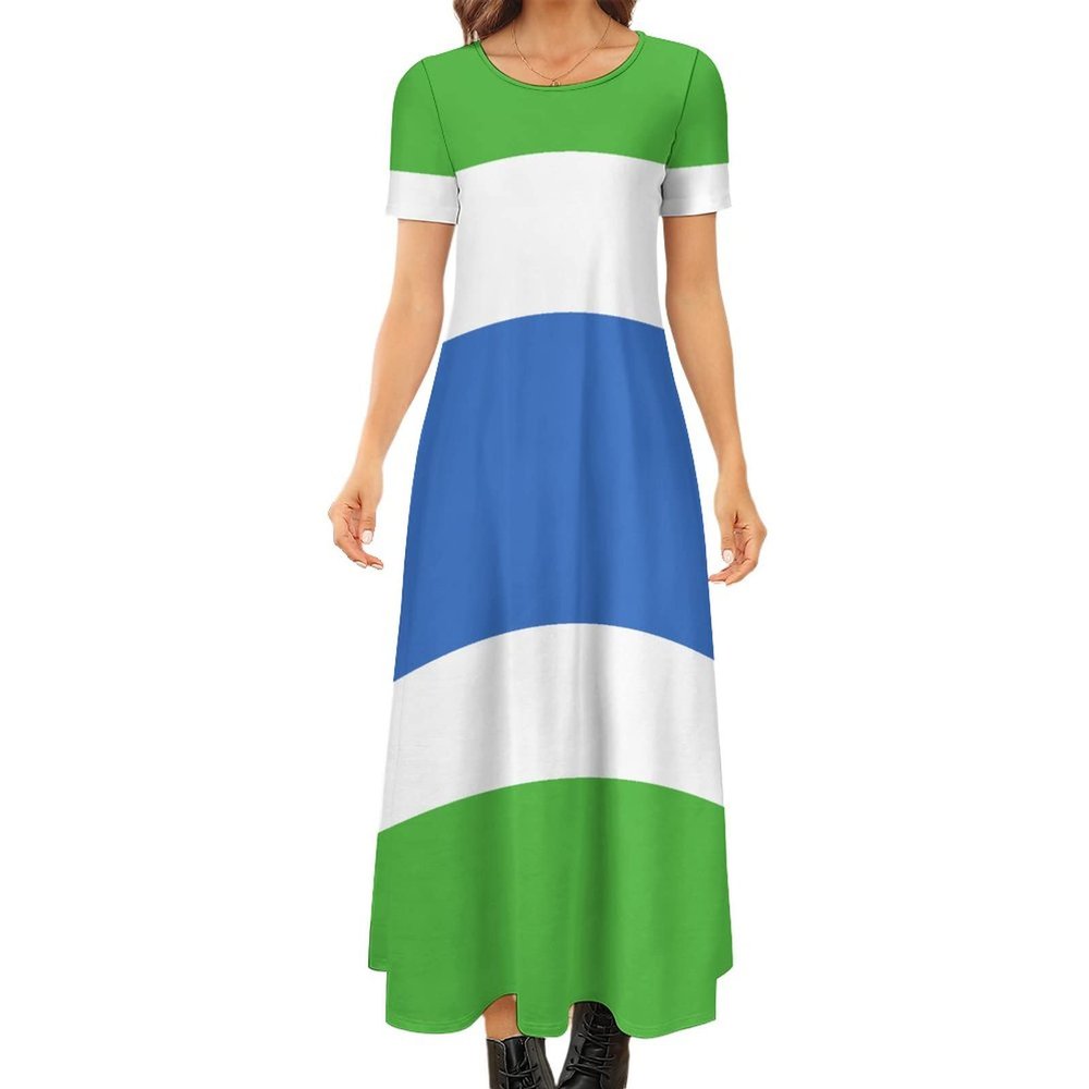 Fattyeery Elegant Casual Long Dress Sierra Leone Flag Girls Summer Sunshine Beach Skirts for Womens 2XS