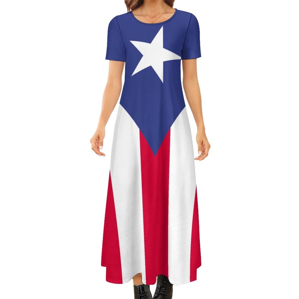 Elegant Casual Long Dress Puerto Rico Flag Girls Summer Sunshine Beach Skirts for Womens 2XL