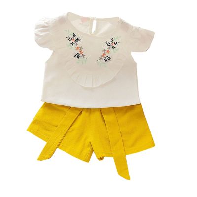 Moonker Toddler Kids Baby Girl Summer Outfit Clothes Embroidery T-Shirt Tops Shorts Pants Set 0-5 Years
