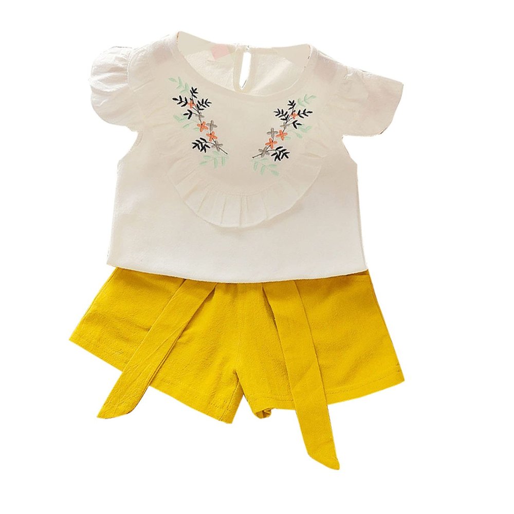 Moonker Toddler Kids Baby Girl Summer Outfit Clothes Embroidery T-Shirt Tops Shorts Pants Set 0-5 Years