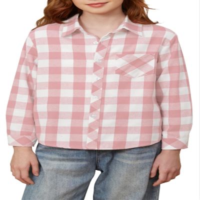 Betusline Girls' Plaid Flannel Shirt, Kids Long Sleeve Button Button Shirts Tops, F Pink #3, 3-4T= Tag 110