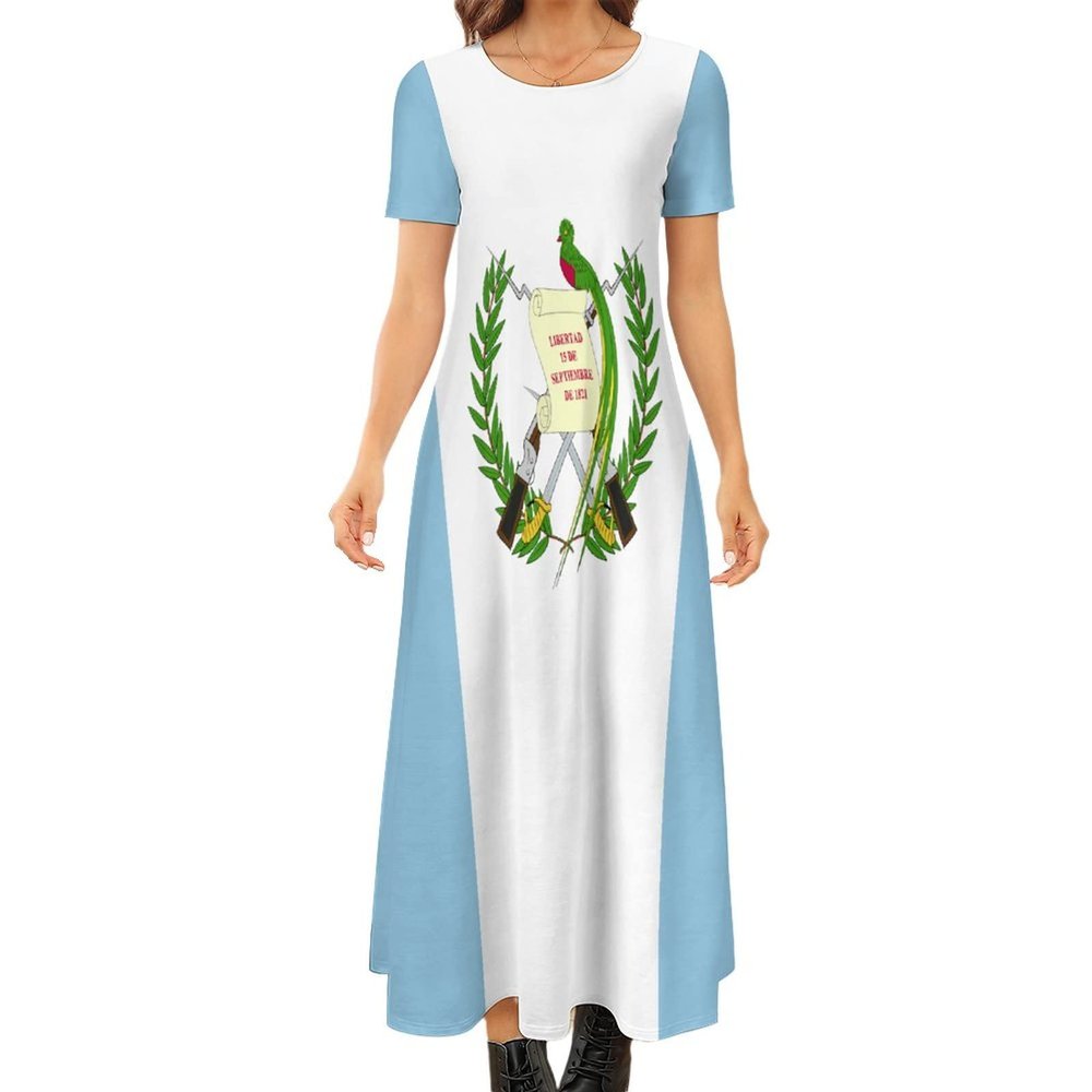 Fattyeery Elegant Casual Long Dress Guatemala Flag Girls Summer Sunshine Beach Skirts for Womens 5XL