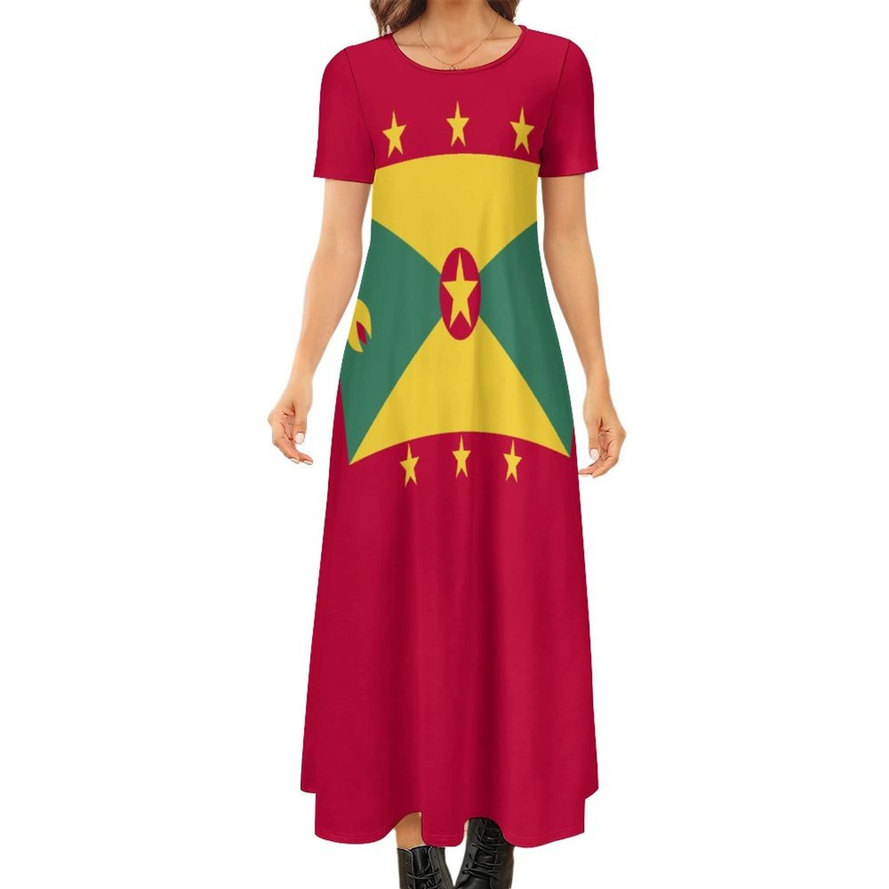 Fattyeery Elegant Casual Long Dress Flag of Grenada Girls Summer Sunshine Beach Skirts for Womens 3XL