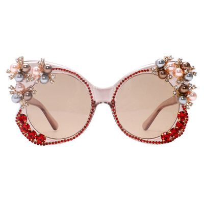 willochra Diamond Cat Eye Sunglasses Women Oversized Rhinestone Colorful Bling Crystal Vintage Party Shades Sun Glasses (brwon)