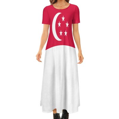 Fattyeery Elegant Casual Long Dress Singapore Flag Girls Summer Sunshine Beach Skirts for Womens 7XL